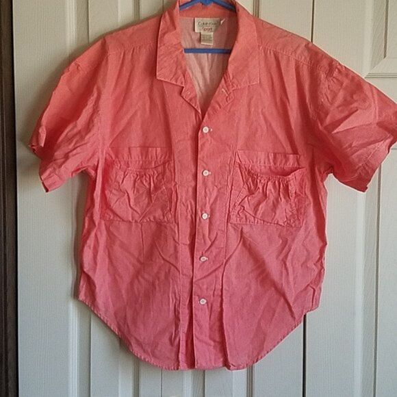 Calvin Klein Sport Blouse Coral and Cream Checks Size M - Picture 2 of 8